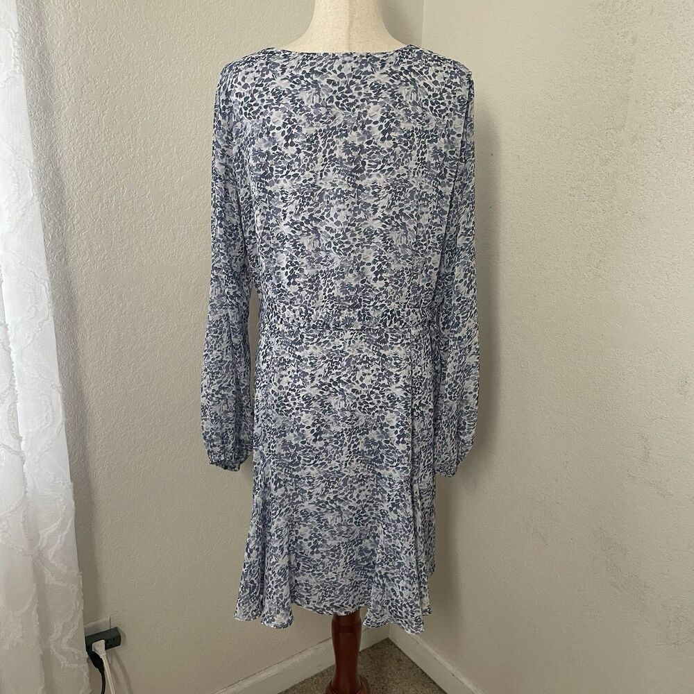 Express Women’s xL Floral Dress Short Tie Waist Blue Chiffon Long Sleeve Girly - Picture 4 of 11